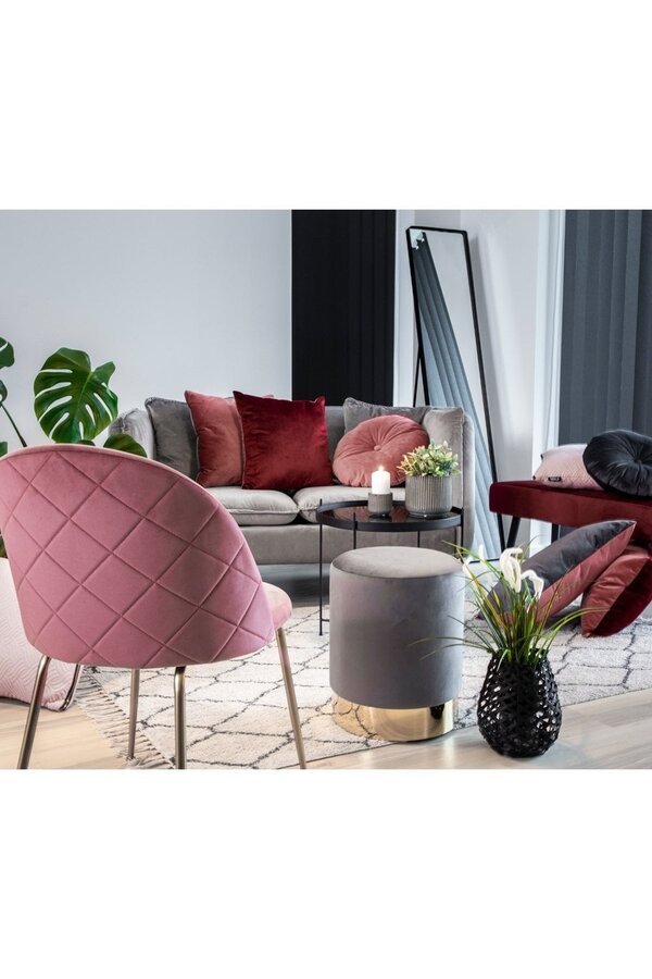 Geneve eetkamerstoel - Fluweel, staal, roze - Set van 2