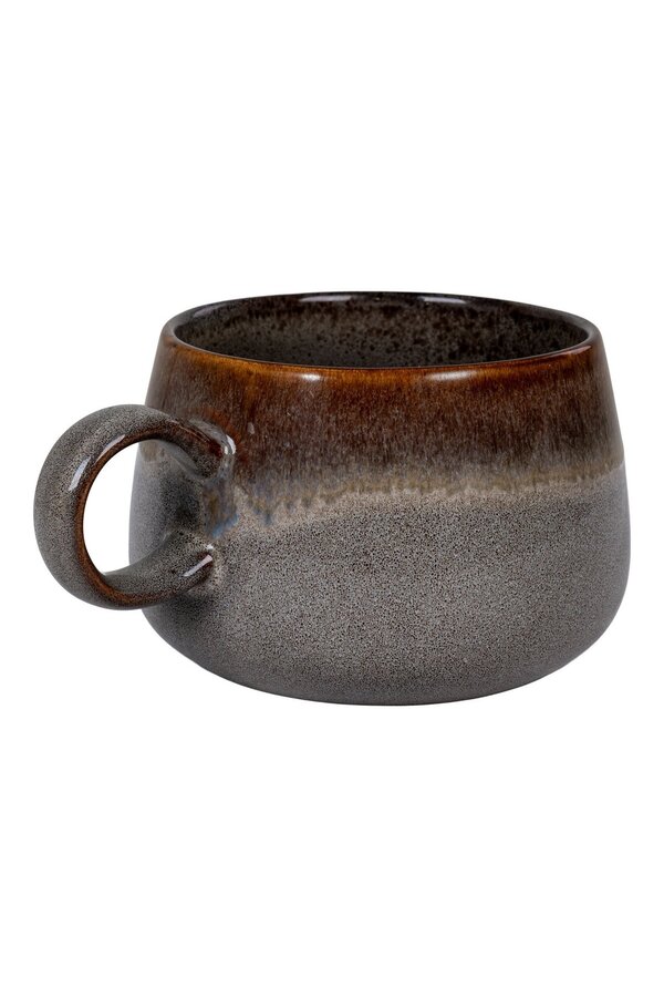 Selma Mug - Mok, keramiek, grijs/bruin, ø10x7,5 cm, set van 4