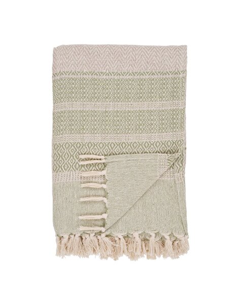 Manisa Plaid – Grün/Beige, Baumwolle, Polyester, 130 x 180 cm