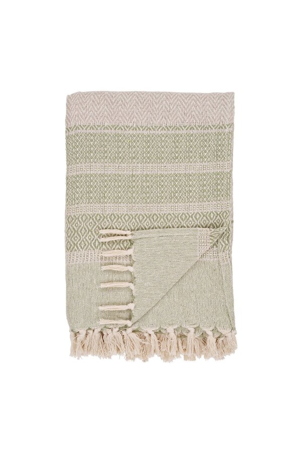 Manisa Plaid – Grün/Beige, Baumwolle, Polyester, 130 x 180 cm