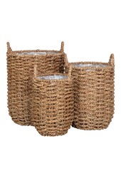 Hue Planter – Pflanzgefäß, Seegras, rund, naturfarben, 3er-Set