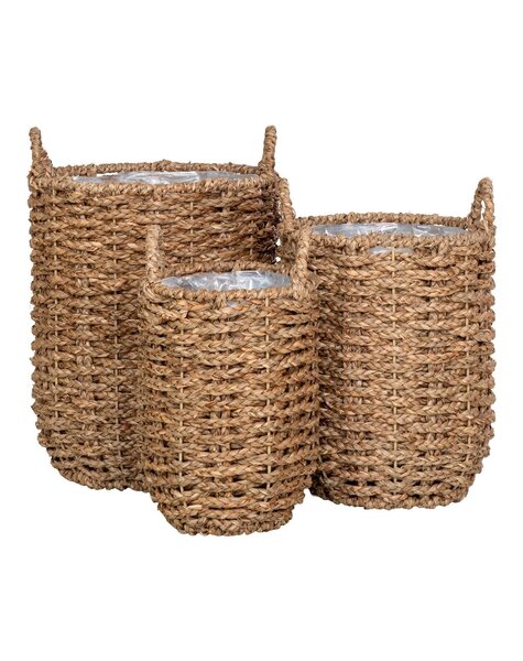 Hue Planter – Pflanzgefäß, Seegras, rund, naturfarben, 3er-Set