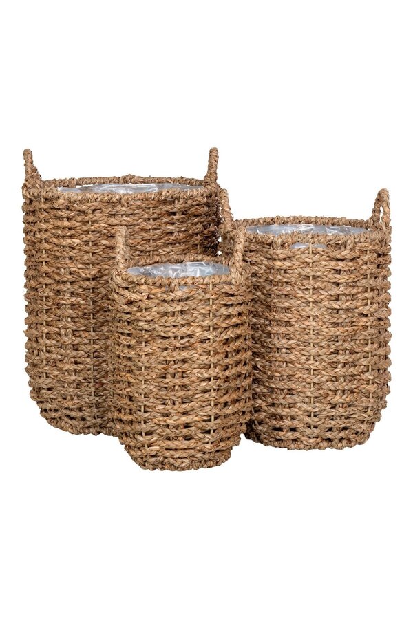 Hue Planter – Pflanzgefäß, Seegras, rund, naturfarben, 3er-Set