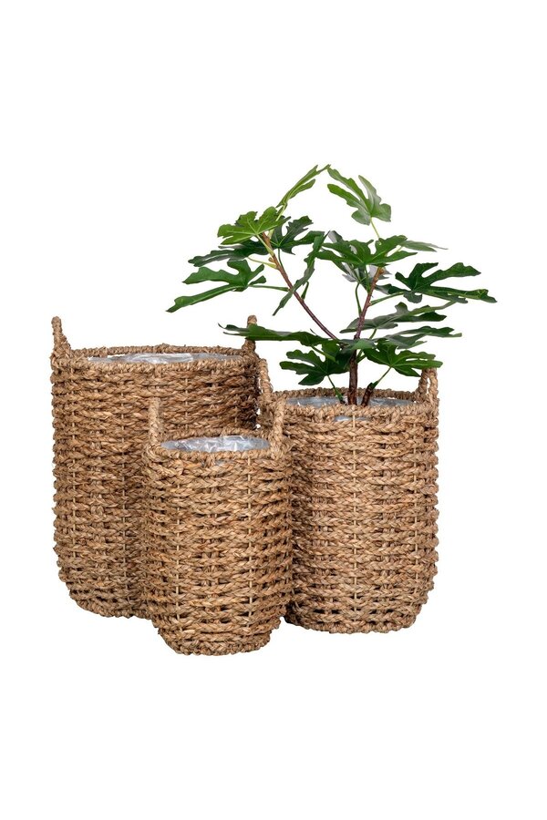 Hue Planter – Pflanzgefäß, Seegras, rund, naturfarben, 3er-Set