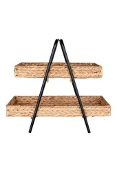 Alfaro Tablett – Natur/Schwarz, Wasserhyazinthe, Metall, 42 x 23 x 43,5 cm