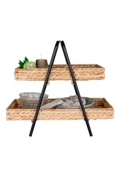 Alfaro Tablett – Natur/Schwarz, Wasserhyazinthe, Metall, 42 x 23 x 43,5 cm