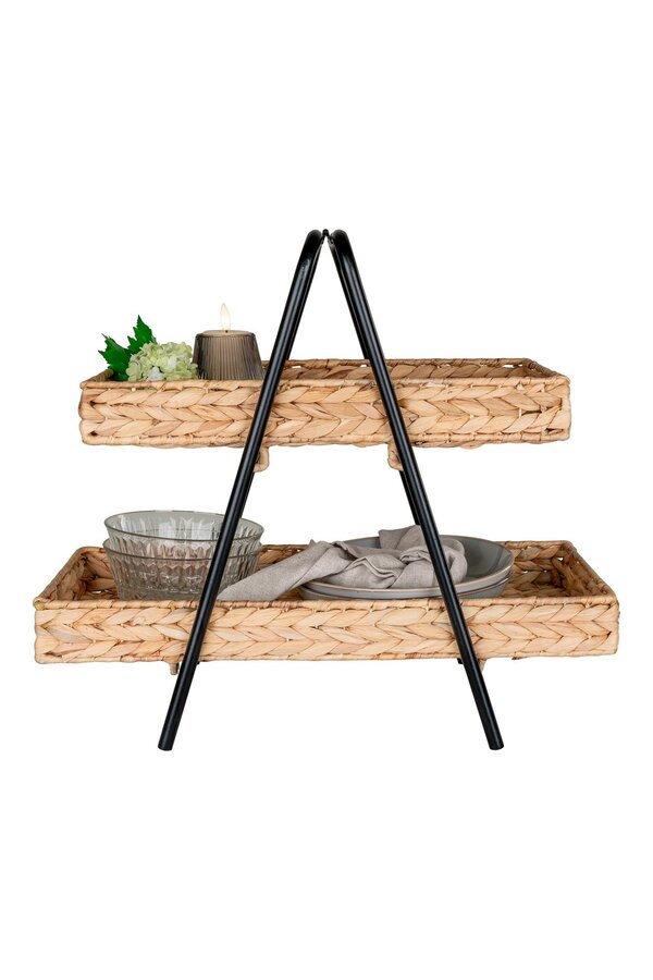 Alfaro Tablett – Natur/Schwarz, Wasserhyazinthe, Metall, 42 x 23 x 43,5 cm