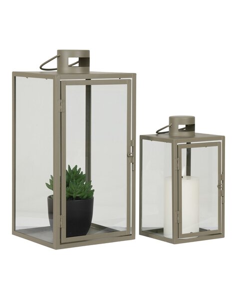 Corfu Laternen – Grün, Stahl, Glas, 13/19,5 x 13/19,5 x 25,5/40 cm – 2er-Set