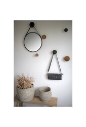 Trapani Spiegel – Schwarz, Stahl, Kunstleder, Ø 38 cm