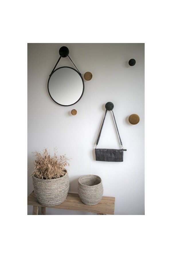 Trapani Spiegel – Schwarz, Stahl, Kunstleder, Ø 38 cm