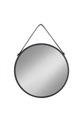 Trapani Spiegel – Schwarz, Stahl, Kunstleder, Ø 38 cm