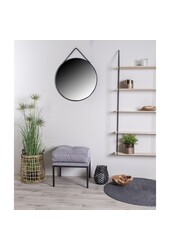 Trapani Spiegel – Schwarz, Stahl, Kunstleder, Ø 38 cm