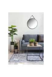 Trapani Spiegel – Schwarz, Stahl, Kunstleder, Ø 38 cm