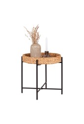 Naro Beistelltisch – Wasserhyazinthe, Metall, Schwarz/Natur – Ø50x48,5 cm
