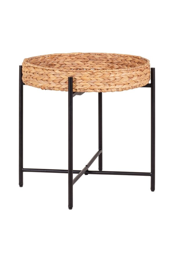 Naro Beistelltisch – Wasserhyazinthe, Metall, Schwarz/Natur – Ø50x48,5 cm