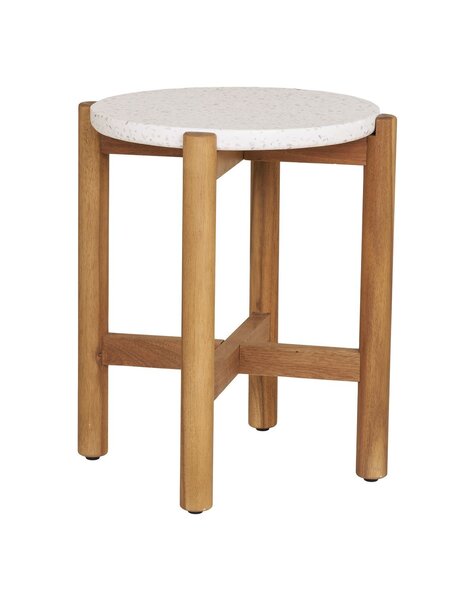 Terracina Beistelltisch – Natur/Weiß, Akazie/Terrazzo, ø37x46 cm