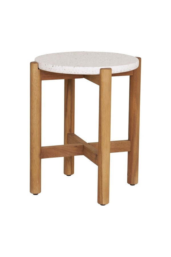 Terracina Beistelltisch – Natur/Weiß, Akazie/Terrazzo, ø37x46 cm