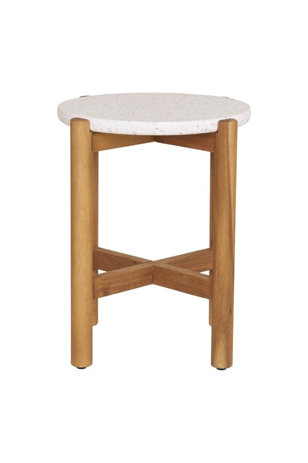 Terracina Beistelltisch – Natur/Weiß, Akazie/Terrazzo, ø37x46 cm