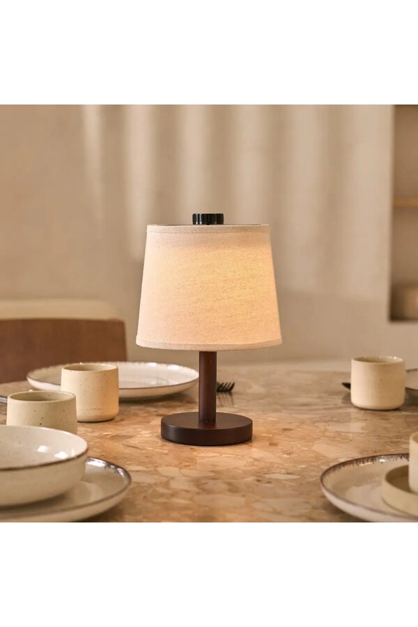 Rover dunkelbraune Holzlampe – wiederaufladbare, kabellose und dimmbare Lampenschirm