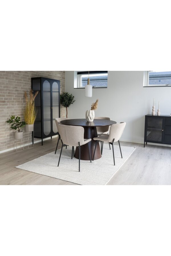 Maceda Dining Chair – Esszimmerstuhl aus Bouclé, beige mit schwarzen Beinen – 2er-Set