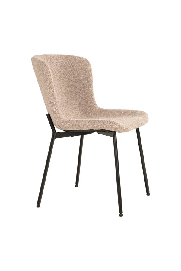 Maceda Dining Chair – Esszimmerstuhl aus Bouclé, beige mit schwarzen Beinen – 2er-Set