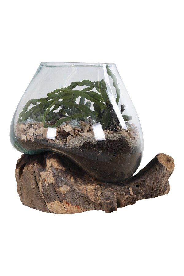 San Marino Waterdrop - Natur, Teakholz/Glas/Stahl, 18x20x20 cm