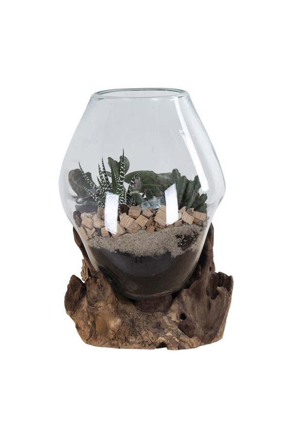 San Marino Waterdrop - Natur, Teakholz/Glas/Stahl, 18x20x20 cm
