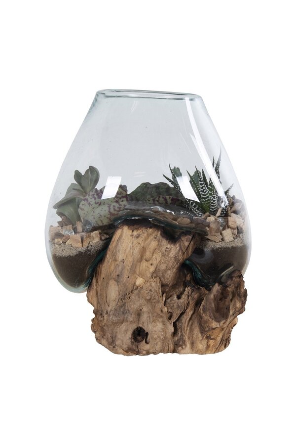 San Marino Waterdrop - Natur, Teakholz/Glas/Stahl, 18x20x20 cm