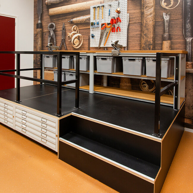 Jaxx werkbanken wandopstelling