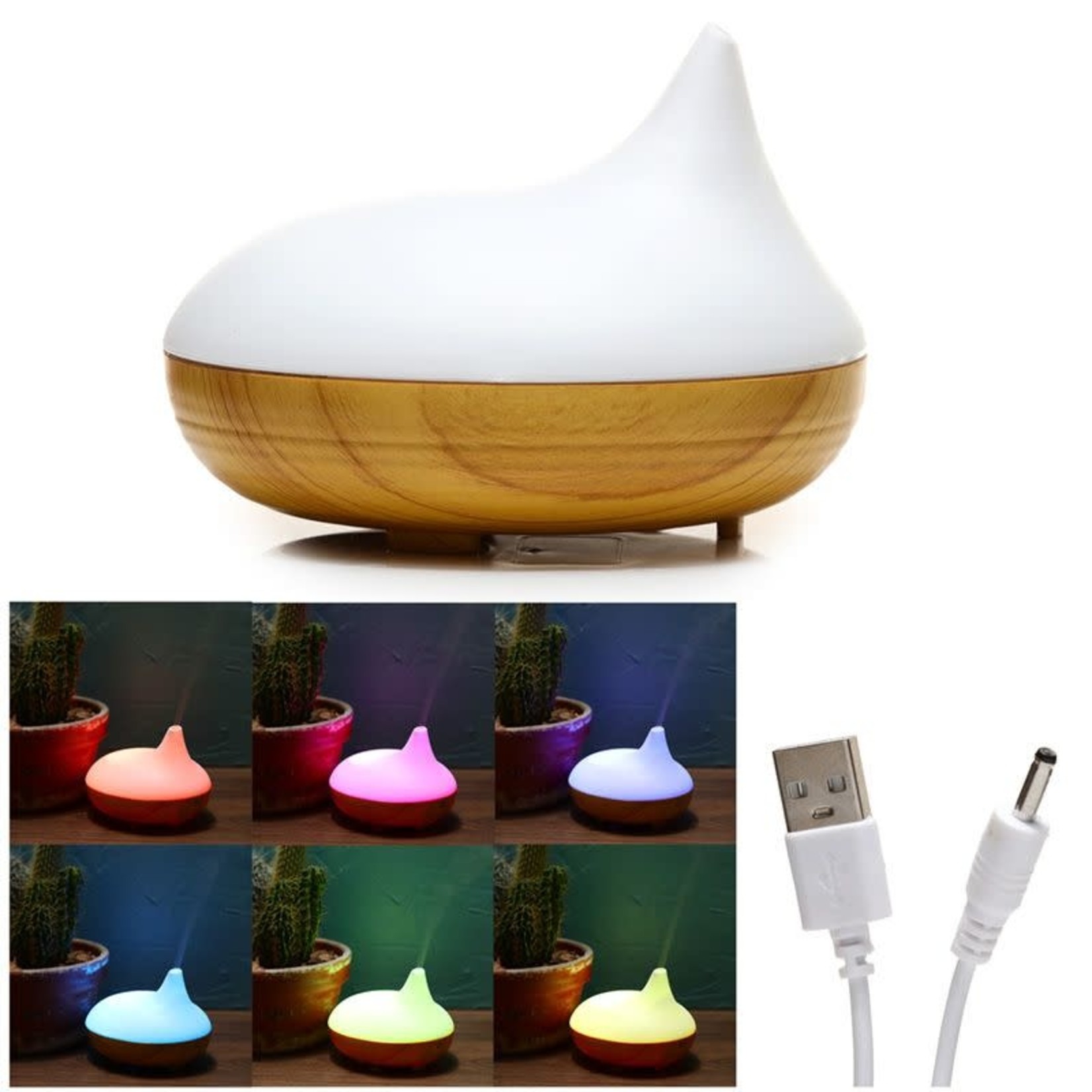 Eden geurolie Eden  Kleurveranderende Gecanneleerd Hout effect USB Aroma Diffuser 80ml