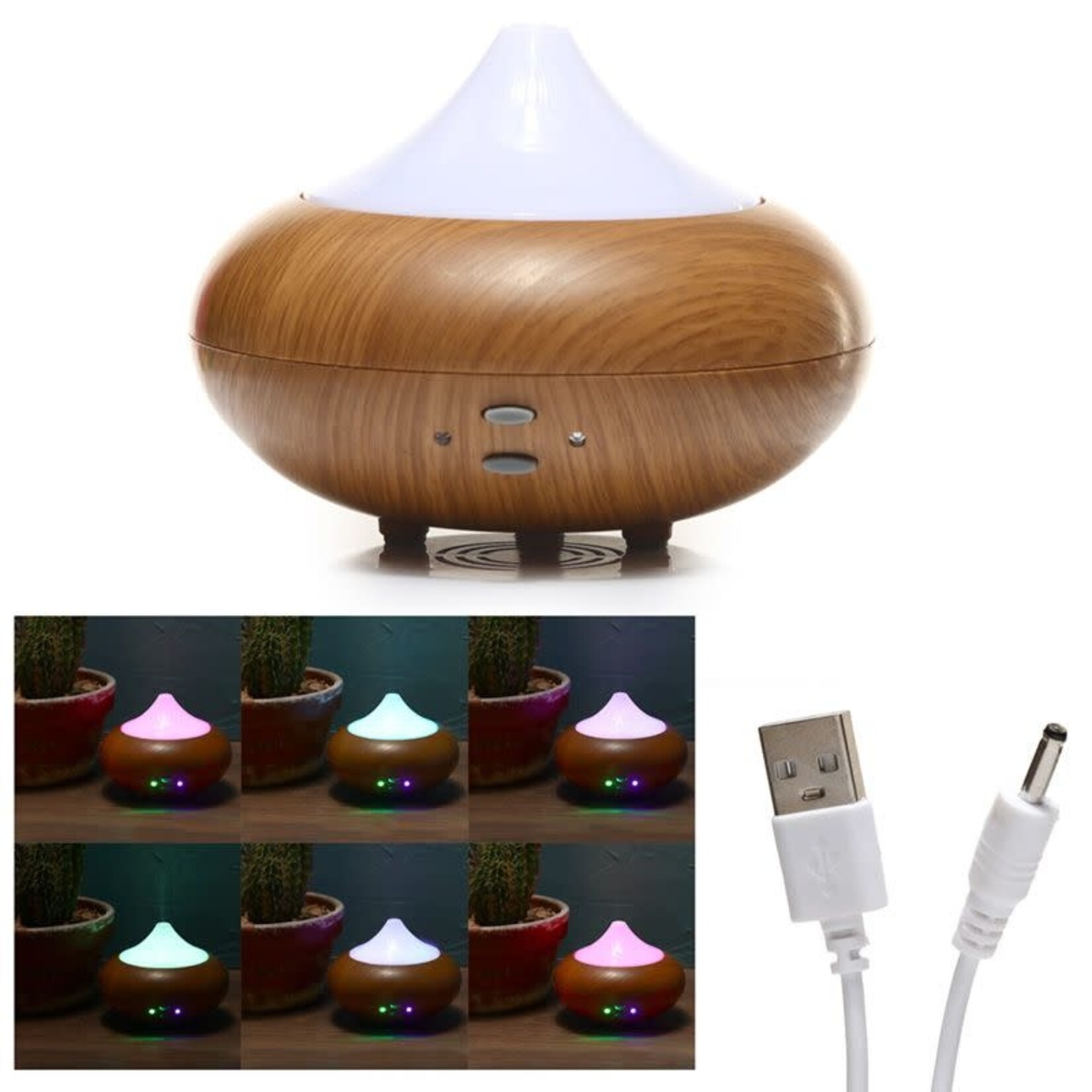 Eden geurolie Eden  Kleurveranderende Rond Hout effect USB Aroma Diffuser 100ml