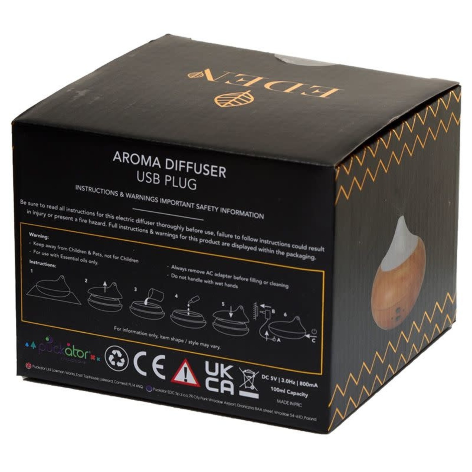 Eden geurolie Eden  Kleurveranderende Rond Hout effect USB Aroma Diffuser 100ml