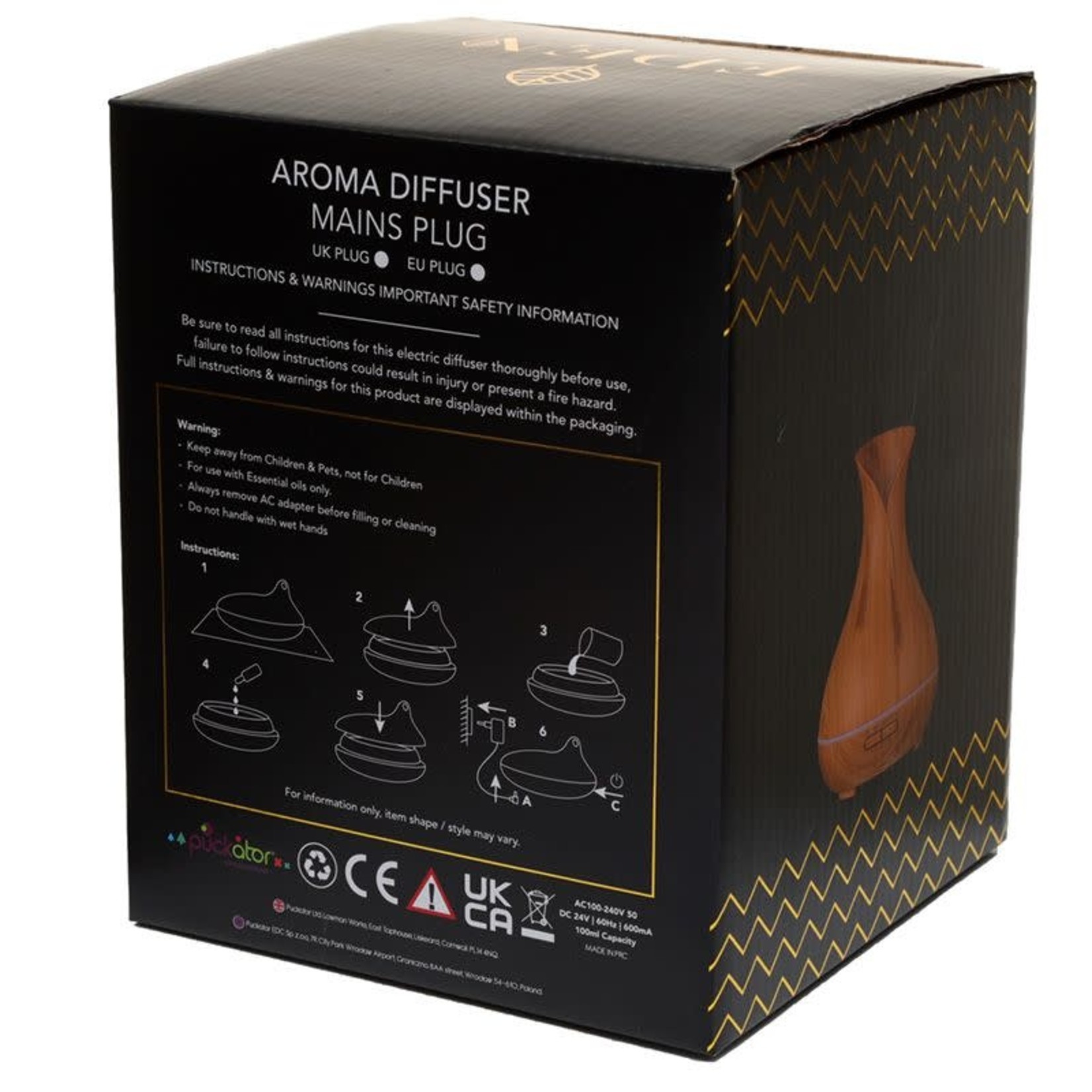 Eden geurolie Eden Gecannelleerde top Druppelvormige Hout effect LED aroma  Diffuser 100 ml