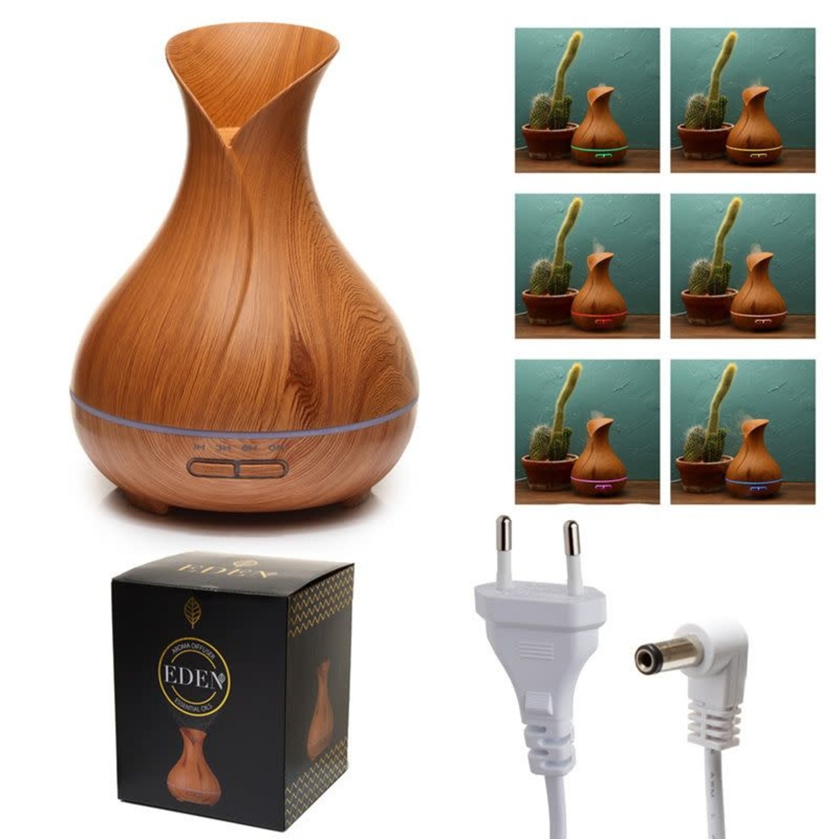 Eden geurolie Eden Gecannelleerde top Druppelvormige Hout effect LED aroma  Diffuser 100 ml