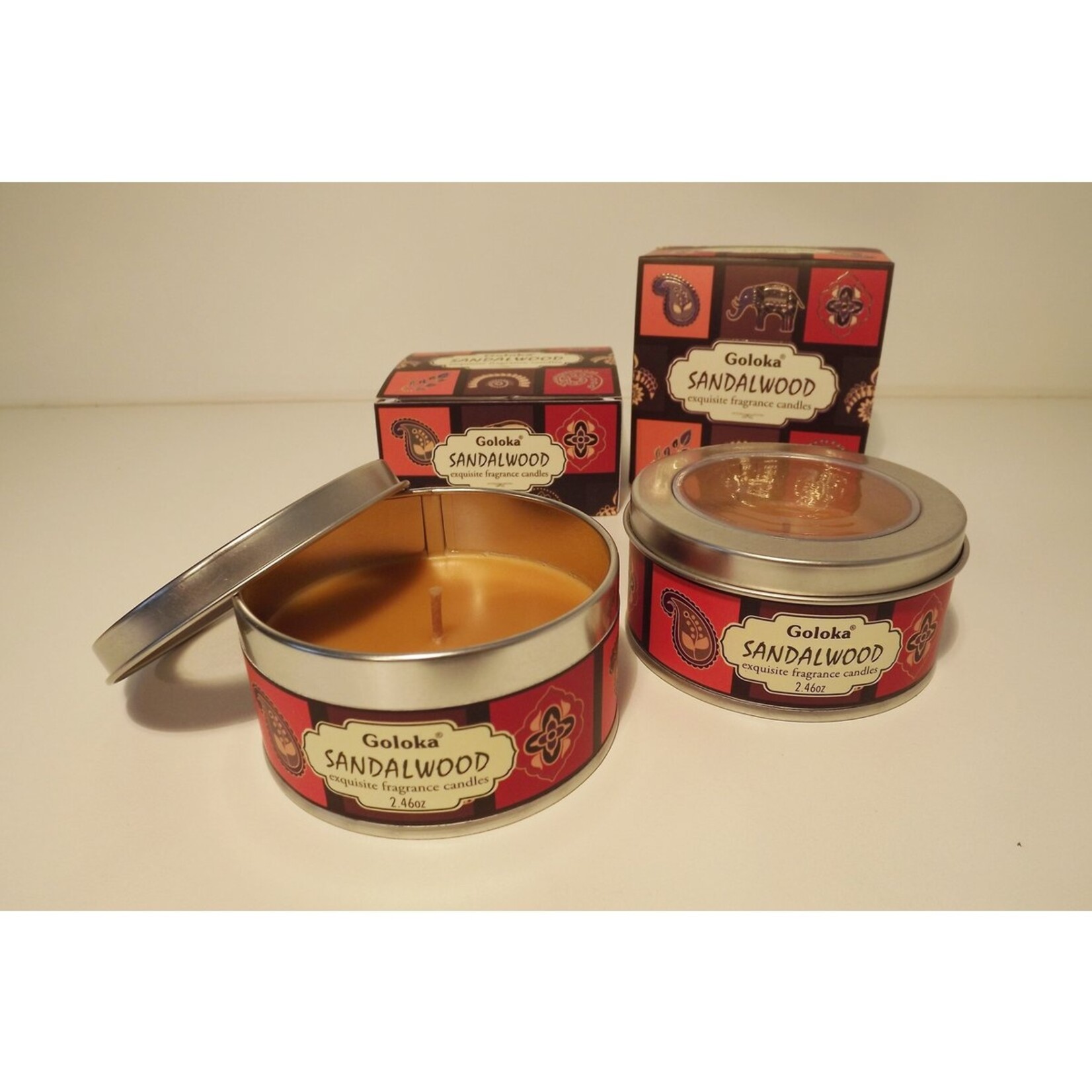 Golaka geurkaarsen Goloka Sandalwood Parafine Wax Geurkaars in blik