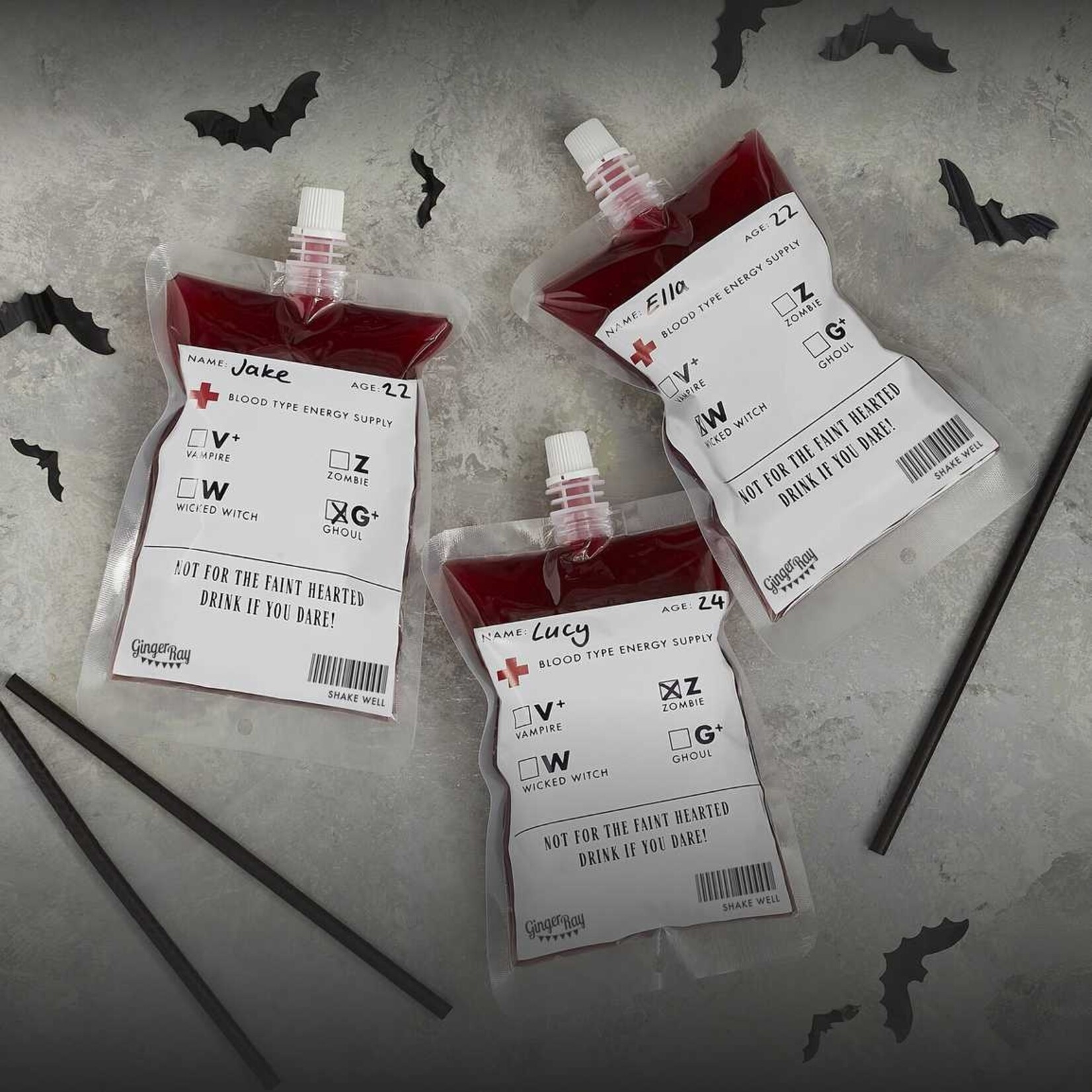 Ginger Ray HALLOWEEN BLOOD BAG DRINK POUCHES