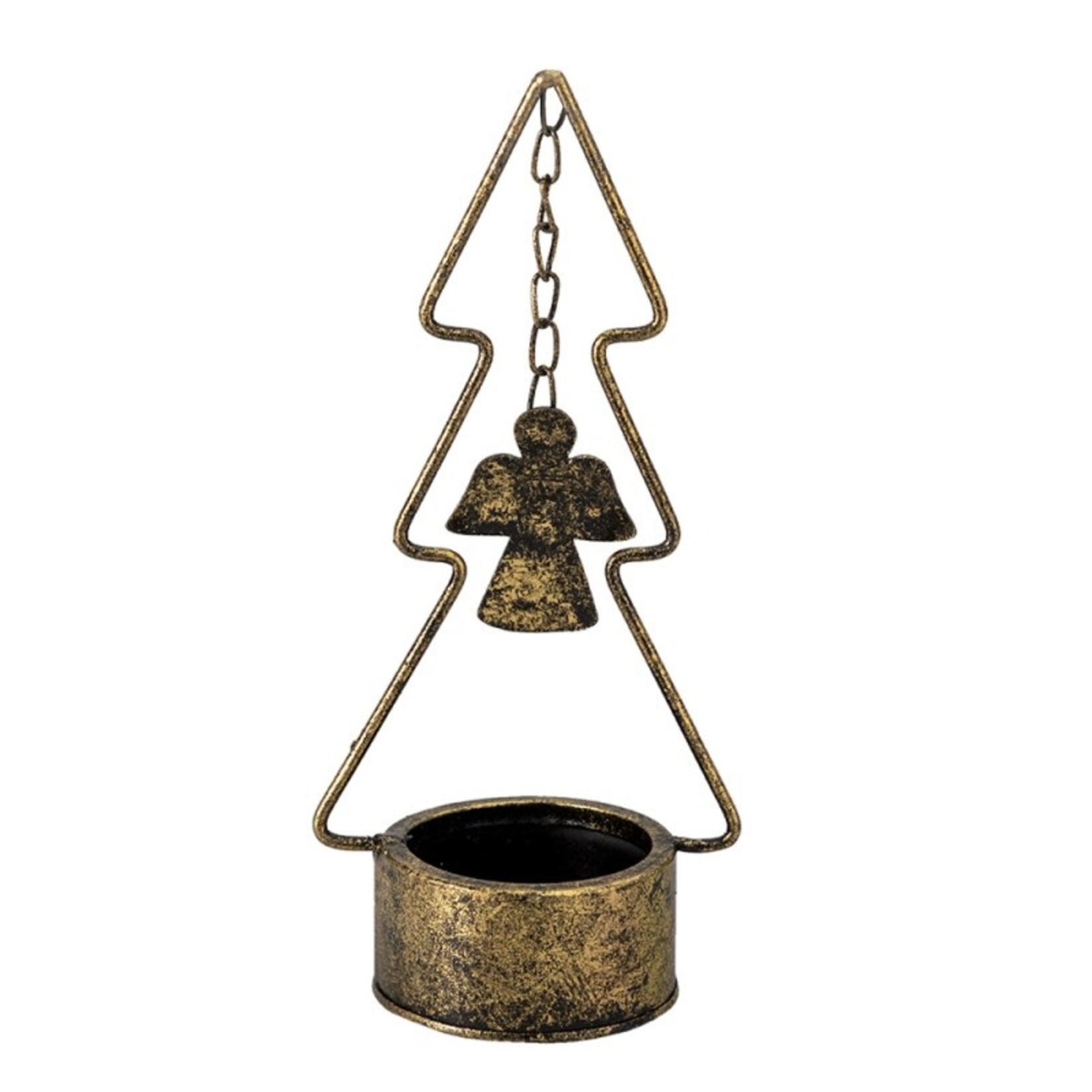 Clayre & Eef KANDELAAR KERSTBOOM 10X8X24 CM KOPERKLEURIG METAAL ENGEL