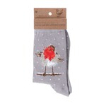 Wrendale KERSTSOKKEN ROODBORSTJE - JOLLY ROBIN GRIJS