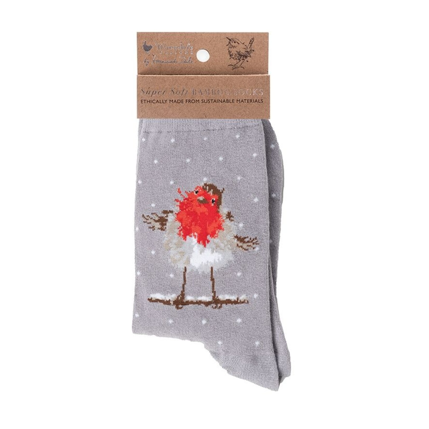 Wrendale KERSTSOKKEN ROODBORSTJE - JOLLY ROBIN GRIJS