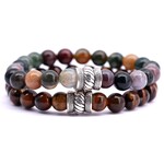 FORTUNA BEADS ARMBAND SET INDIAN AGATE X BROWN TIGER EYE LARGE