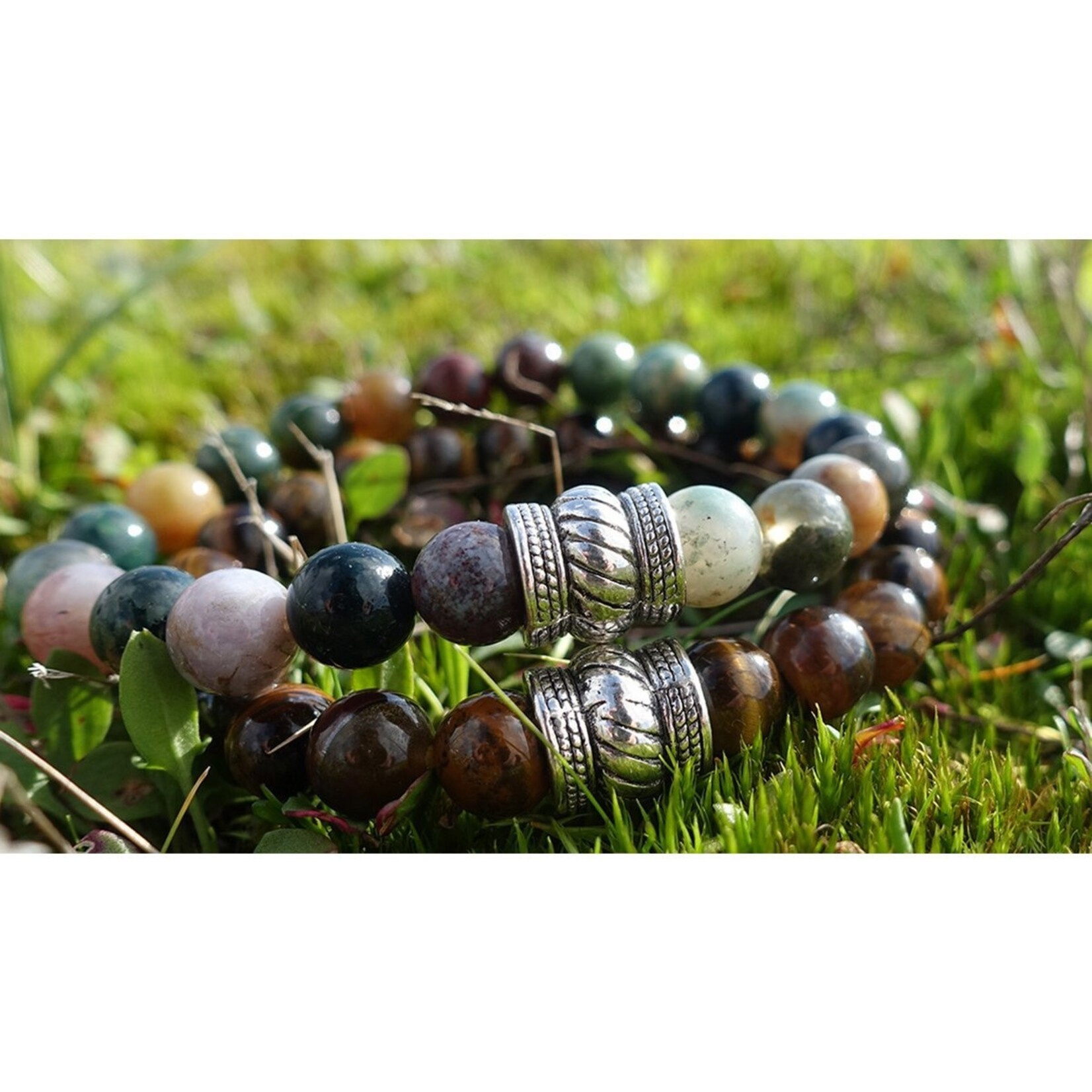 FORTUNA BEADS ARMBAND SET INDIAN AGATE X BROWN TIGER EYE LARGE