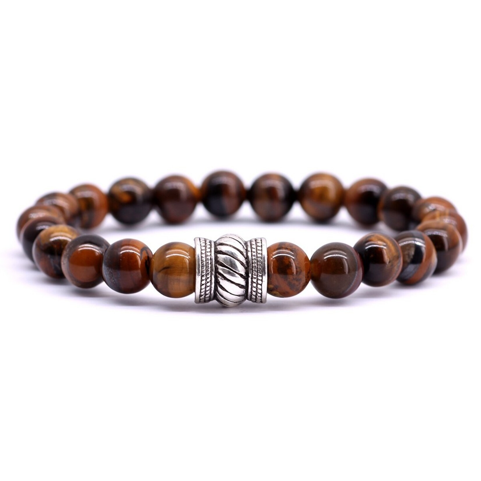 FORTUNA BEADS ARMBAND SET INDIAN AGATE X BROWN TIGER EYE LARGE