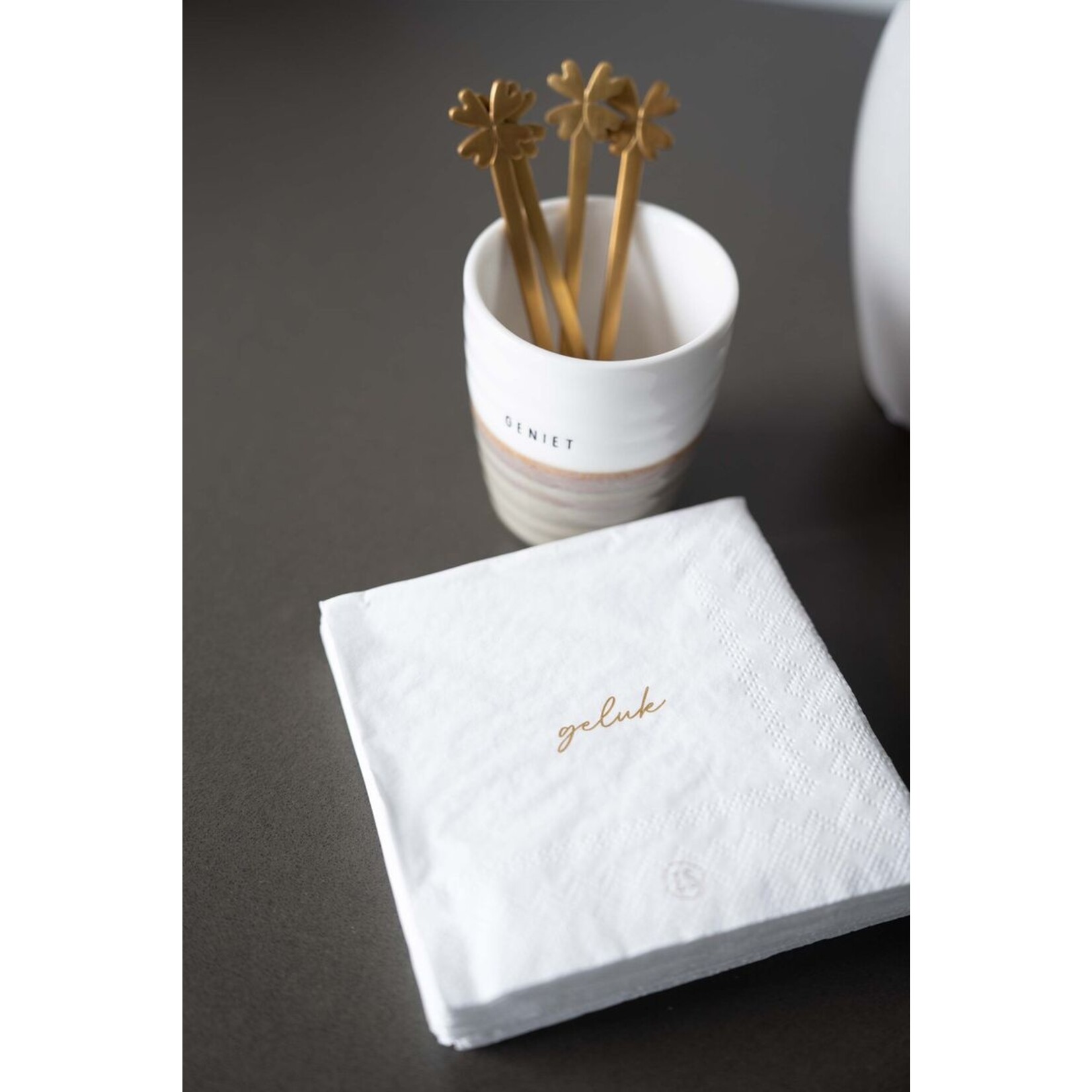 ZUSSS SERVETTEN VEEL GELUK WIT/GROEN