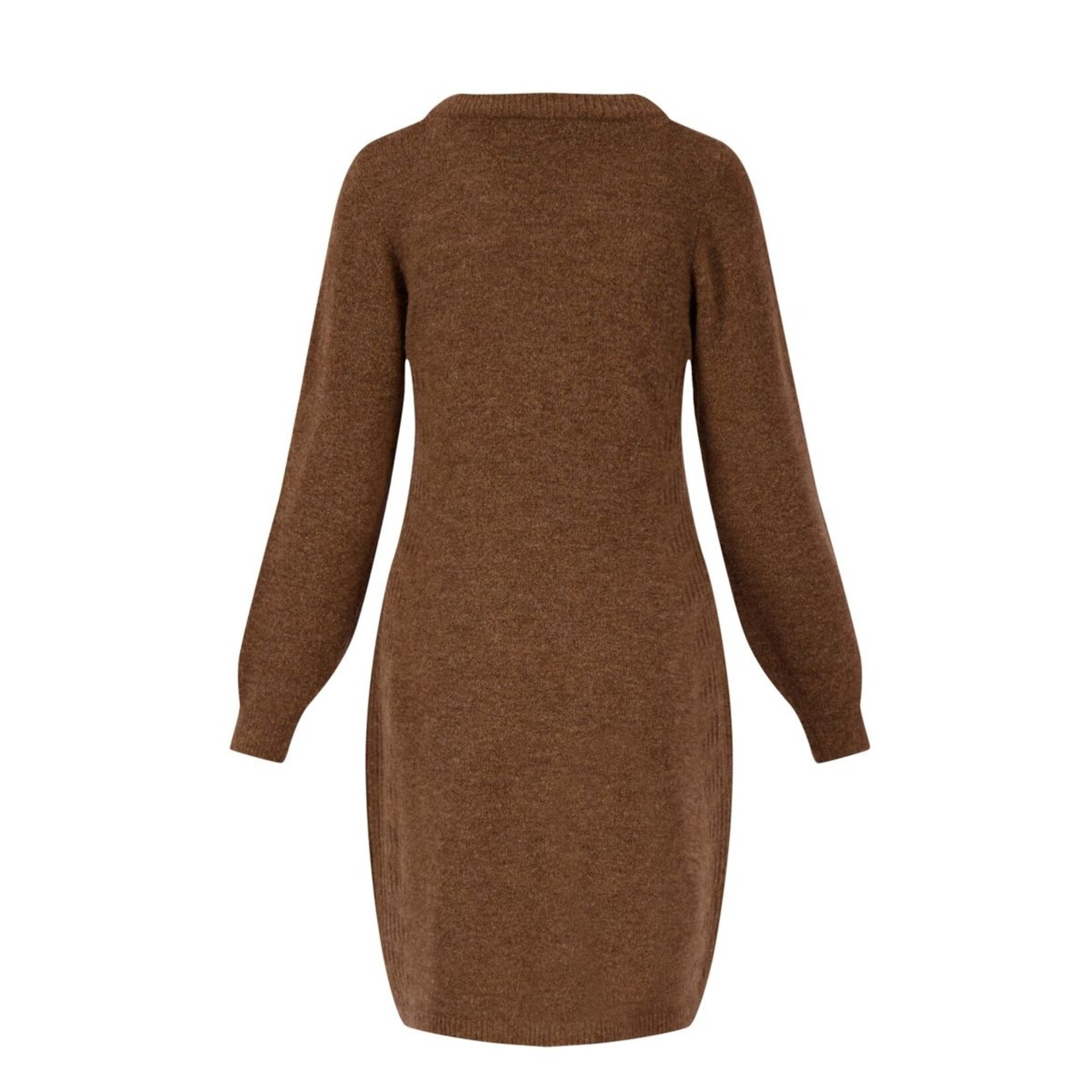 ZUSSS GEBREIDE JURK MET V-HALS HAZELNOOTBRUIN MAAT M
