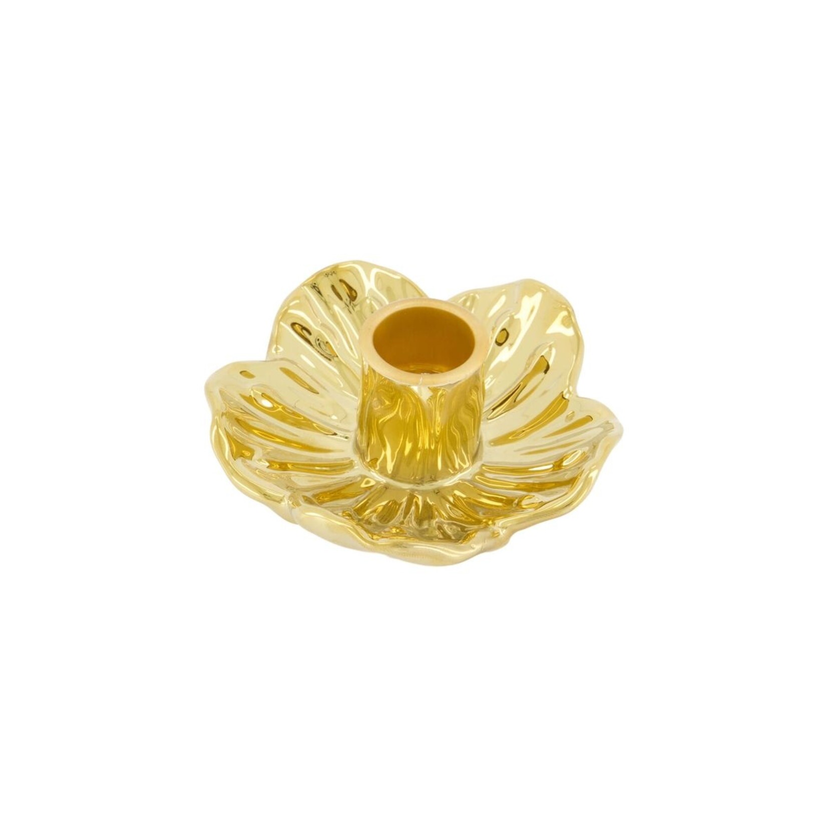 ZUSSS KERAMIEKEN KANDELAAR BLOEM GOUD