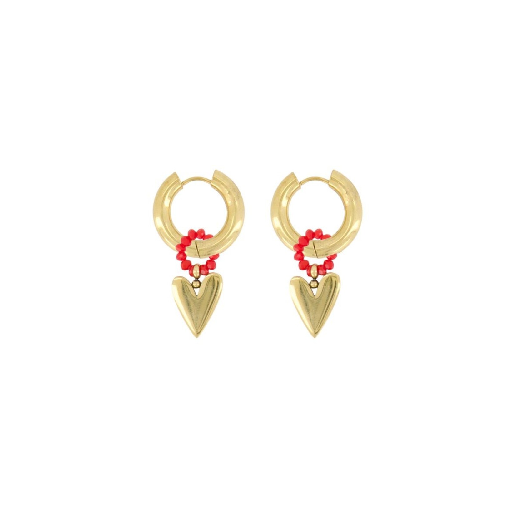 ZUSSS OORBEL HANGER MET GOUDEN  HARTJE ORANJEROOD/GOUD