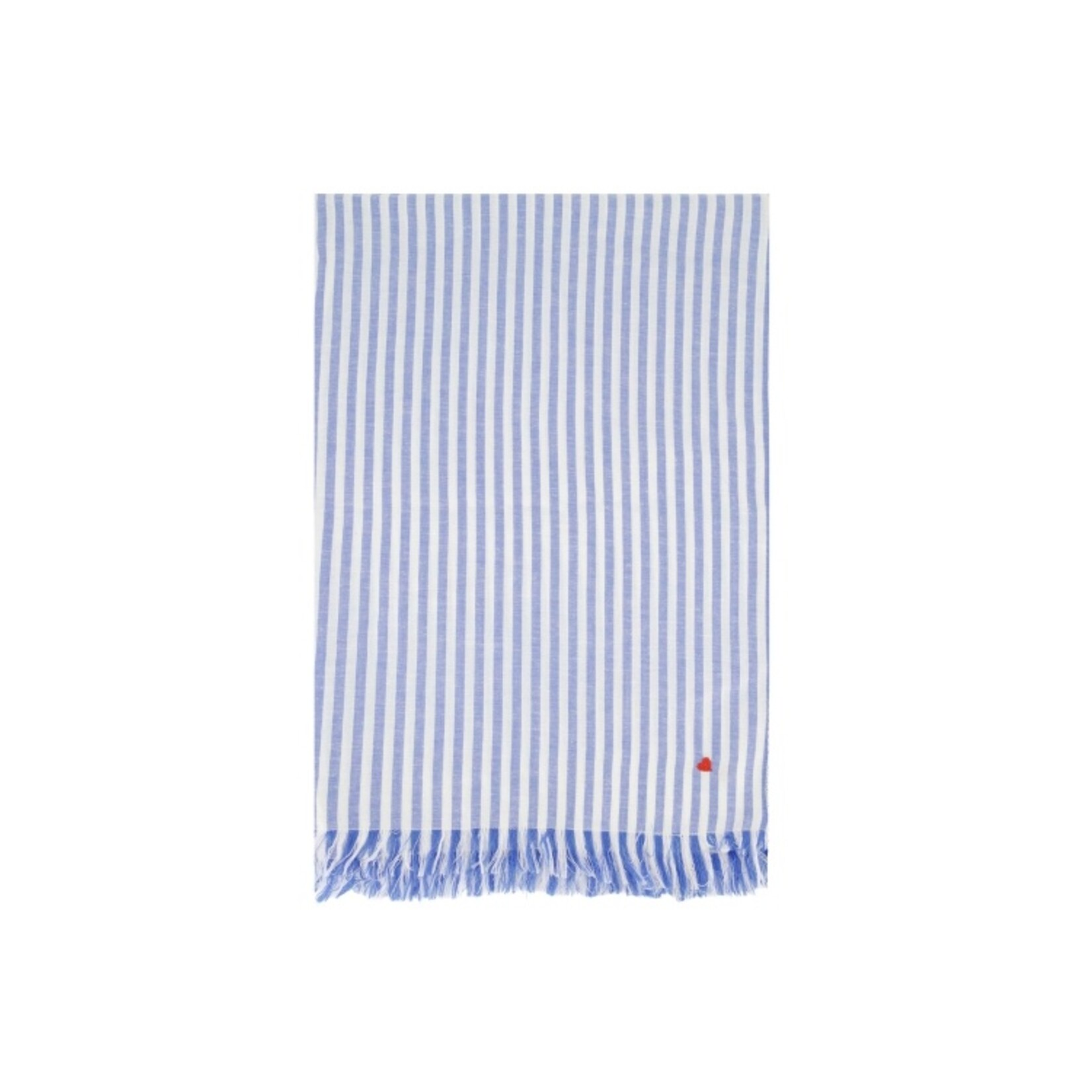 ZUSSS SJAAL MET STREEP EN BORDUUR WIT/DONKERBLAUW