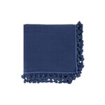 ZUSSS SJAAL IN CRINCLE KATOEN MET KWASTJES KORENBLAUW
