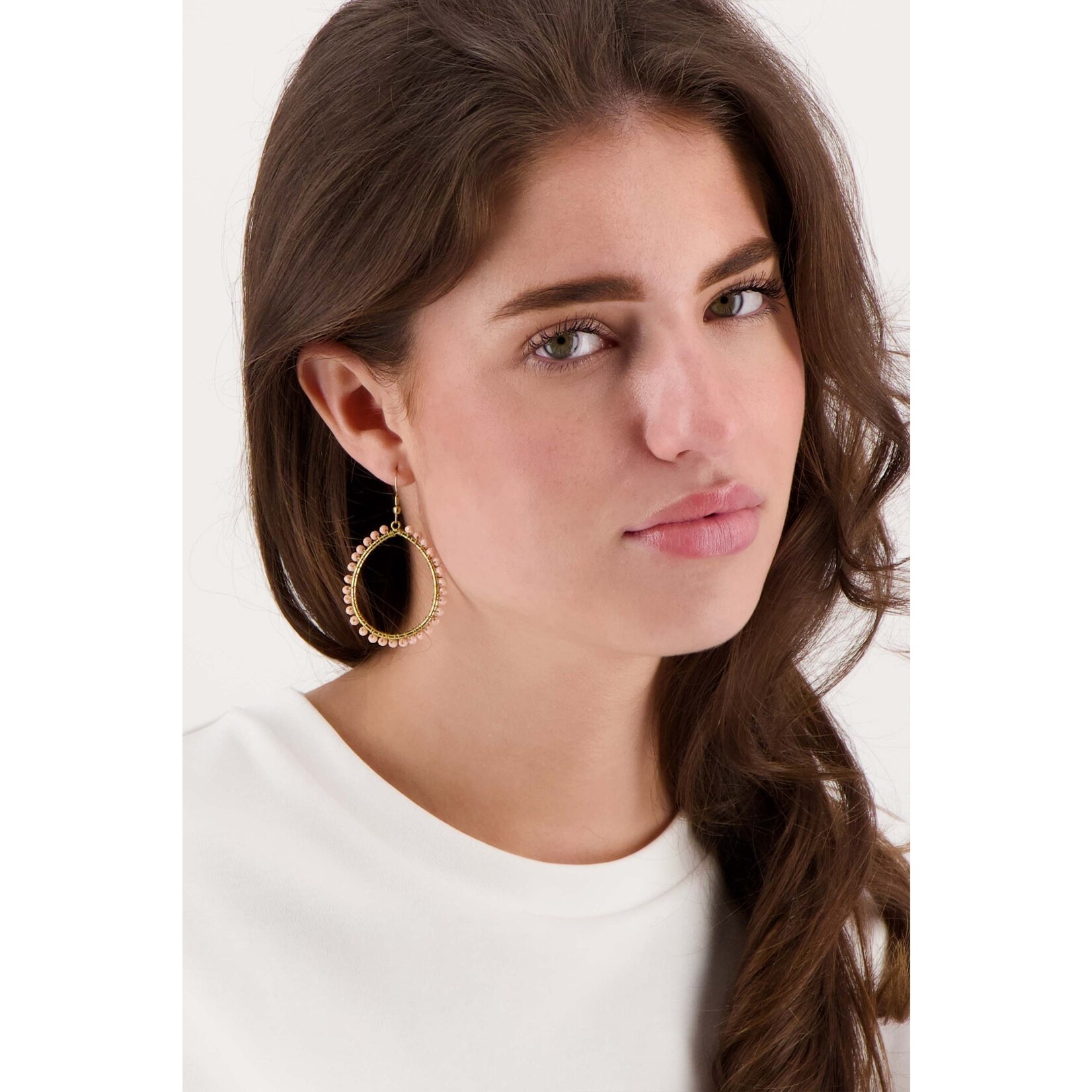 ZUSSS OORBEL HANGER OVAAL MET KRAAL GRIJSBLAUW/GOUD