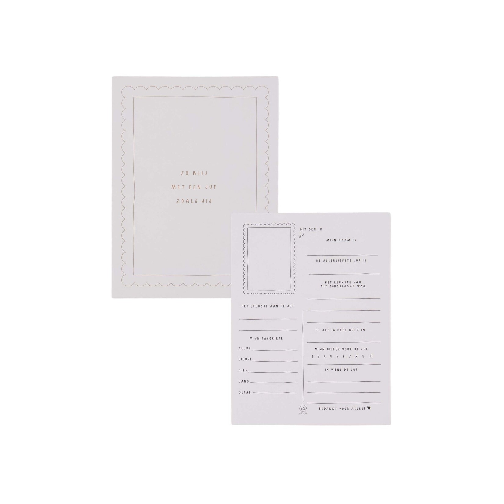 ZUSSS ANSICHTKAART JUF WIT